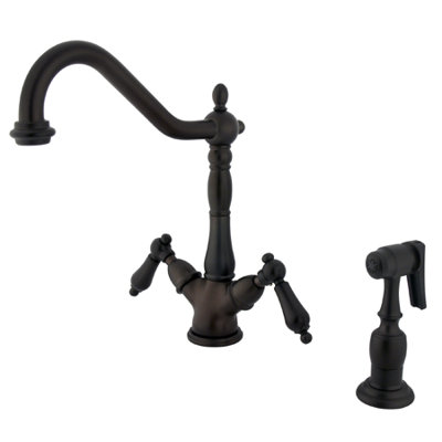 Elements of Design Heritage Deck Mount Double Handle Single Hole Kitchen Faucet with Metal Lever Handles