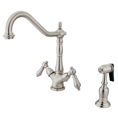 Elements of Design Heritage Deck Mount Double Handle Single Hole Kitchen Faucet with Metal Lever Handles