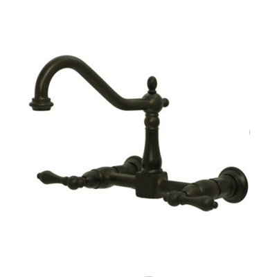 Elements of Design Heritage Two Handle Wall Mount Bridge Kitchen Faucet with Metal Lever Handles