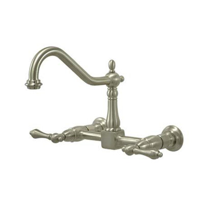Elements of Design Heritage Two Handle Wall Mount Bridge Kitchen Faucet with Metal Lever Handles