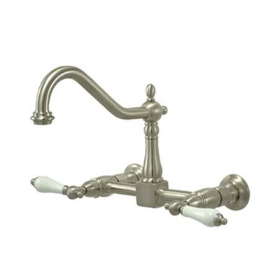 Elements of Design Heritage Two Handle Wall Mount Bridge Kitchen Faucet with Porcelain Lever Handles