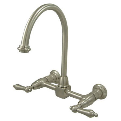 Elements of Design Heritage Double Handle Wall Mount Bridge Kitchen Faucet with Metal Lever Handles