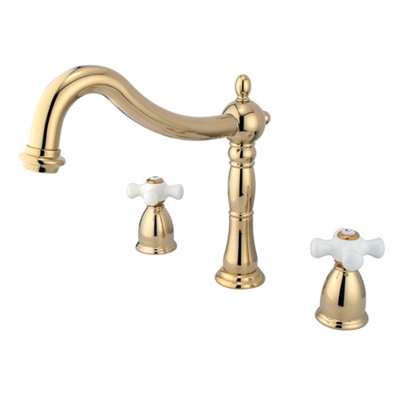 Elements of Design Heritage Double Handle Deck Mount Roman Tub Faucet Trim Porcelain Cross Handle