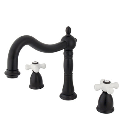 Elements of Design Heritage Double Handle Deck Mount Roman Tub Faucet Trim Porcelain Cross Handle