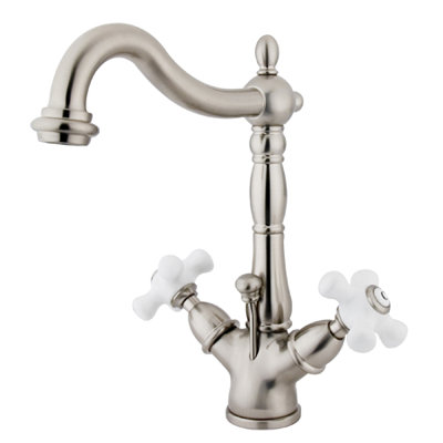 Elements of Design Heritage Single Hole Bathroom Faucet with Double Porcelain Cross Handles
