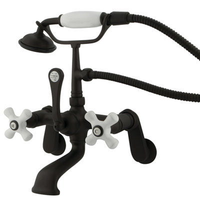 Elements of Design Hot Springs Double Handle Wall Mount Clawfoot Tub Faucet Trim Porcelain Lever Handle