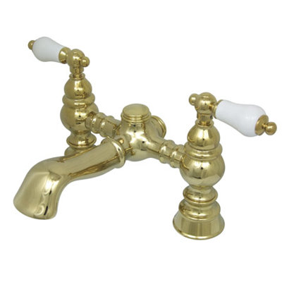 Elements of Design Hot Springs Double Handle Deck Mount Clawfoot Tub Faucet Trim Porcelain Lever Handle