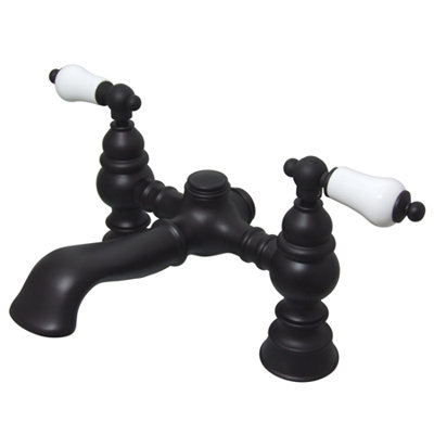 Elements of Design Hot Springs Double Handle Deck Mount Clawfoot Tub Faucet Trim Porcelain Lever Handle