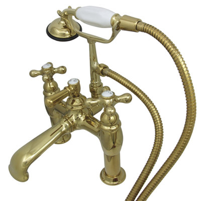 Elements of Design Hot Springs Double Handle Deck Mount Clawfoot Tub Faucet Trim Metal Cross Handle