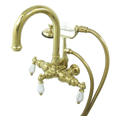 Elements of Design Hot Springs Double Handle Wall Mount Clawfoot Tub Faucet Trim Porcelain Lever Handle