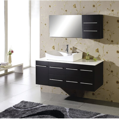 Virtu Ultra Modern Ceanna 55" Wall Mounted Single Bathroom Vanity Set in Espresso