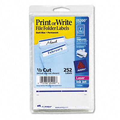Avery Consumer Products File Folder Typewriter Labels, 3-7/16 x 15/16, Dark Blue, 252/Pack                                                           