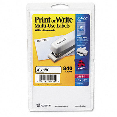 Avery Consumer Products Self-Adhesive Removable Labels, 1/2 x 1-3/4, White, 840/Pack                                                                 