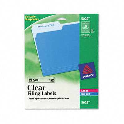 Avery Consumer Products Self-Adhesive Filing Labels, 3-7/16 x 2/3, Clear, 30 per Sheet, 450/Pack                                                     