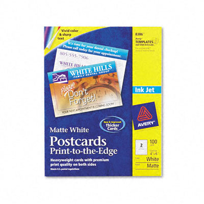 Avery Consumer Products Laser- and Inkjet-Compatible Postcards, 4 x 6, Two Per Sheet, 100 Cards per Pack                                             