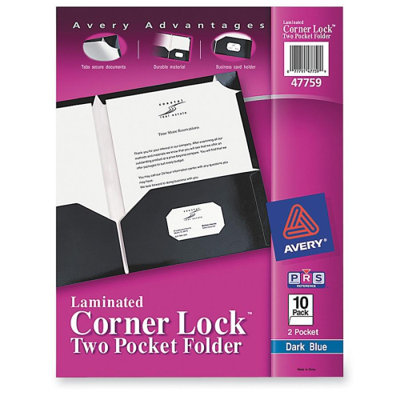 Avery Consumer Products Two Pocket Folder, Corner Tabs, Business Card holder, White