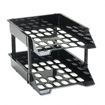 Deflect-O Corporation Super Tray Unbreakable Countertop Tray Set, Two-Tier, Plastic, Black                                                         