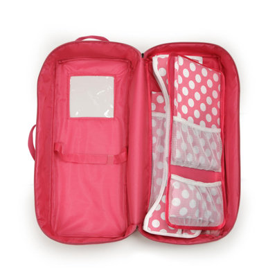 Badger Basket Doll Travel Case with Bed and Bedding in Dark Pink