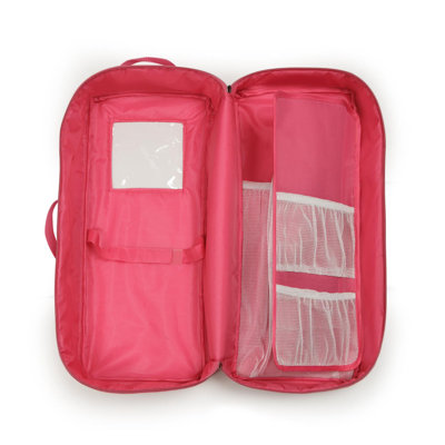 Badger Basket Doll Travel Case with Bed and Bedding in Dark Pink