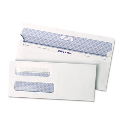 Quality Park Products Reveal-N-Seal Double Window Check Envelope, Self-Adhesive, White, 500/box