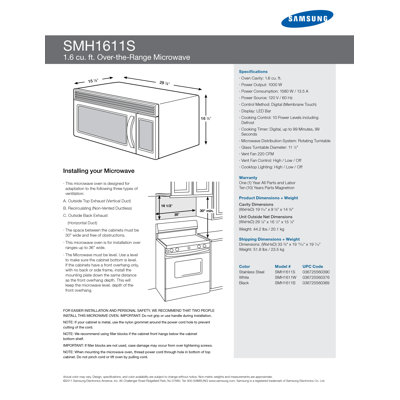 Samsung Over-the-Range 1.8 Cu Ft.  Microwave