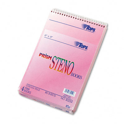 Tops Business Forms Spiral Steno Notebook, Gregg Rule, 6 x 9, Four 80-Sheet Pads per Pack