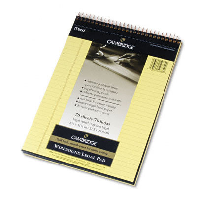 Mead Cambridge Premium Wirebound Legal Pad, Legal Rule, Letter, 70 Sheets/Pad