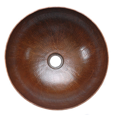 Premier Copper Products Small Round Hammered Copper Vessel Sink in Oil Rubbed Bronze