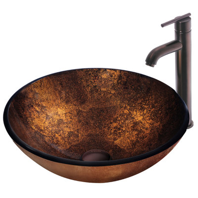 Vigo Russet Glass Vessel Sink with Faucet in Oil Rubbed Bronze