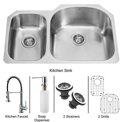 Vigo Double Bowl Stainless Steel Undermount Kitchen Sink and Faucet Set