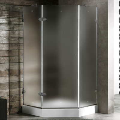 Vigo Neo-Angle Door Frameless Shower Enclosure with Base & Knob Handles