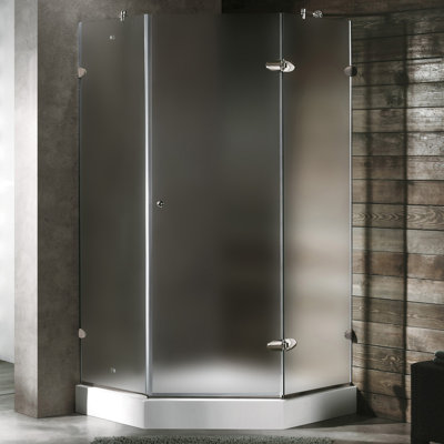 Vigo Neo-Angle Door Frameless Shower Enclosure with Base & Knob Handles