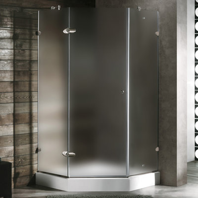 Vigo Neo-Angle Door Frameless Shower Enclosure with Base & Knob Handles