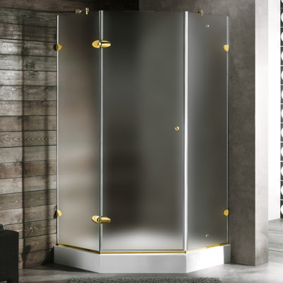 Vigo Neo-Angle Door Frameless Shower Enclosure with Base & Knob Handles