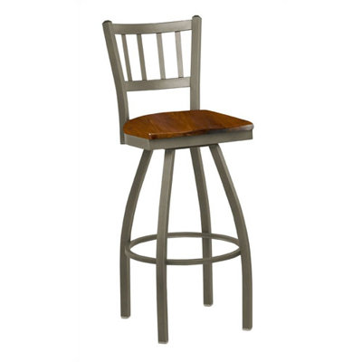 Steel Jailhouse Back Metal Swivel Barstool with Wood Seat