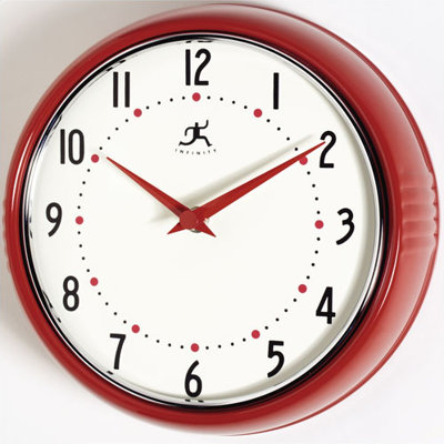 Kitchen Wall Decorations Metal on Infinity Instruments Retro Round Metal Wall Clock In Red Red Finish