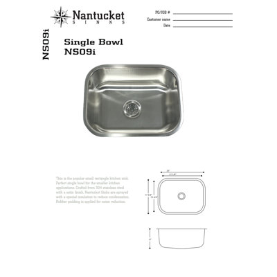 Nantucket Sinks 18 Gauge Stainless Steel Rectangle Undermount Kitchen Sink in Brushed Satin