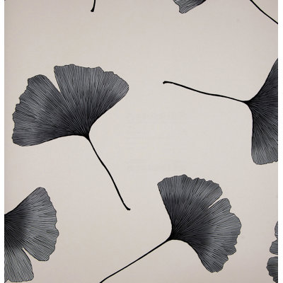 Marimekko Biloba Wallpaper in Black and Ivory by Kristina Isola