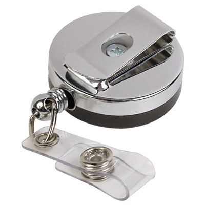 Baumgartens ID Card Reel, Belt Clip, 30", Black/Chrome