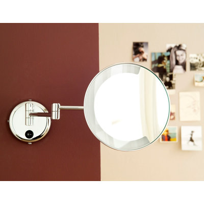 WS Bath Collections Pom d'Or Wall-mount Extendable Magnifying (3X) Makeup Mirror with Light, 8.7"