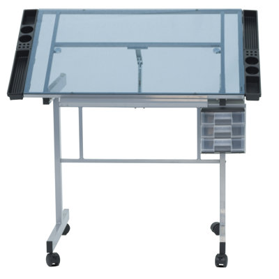 Studio Designs Vision Station Glass Drafting Table with Metal Support Bars