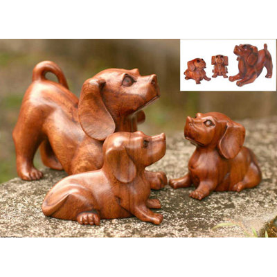 Novica 'Mother and Puppies' Statuettes (Set of 3)