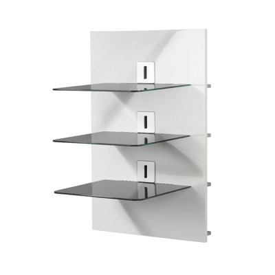 VCM Xeno-3 Wall Furniture with 3 Glass Shelves and Media Storage in Black Varnish / Clear Glass
