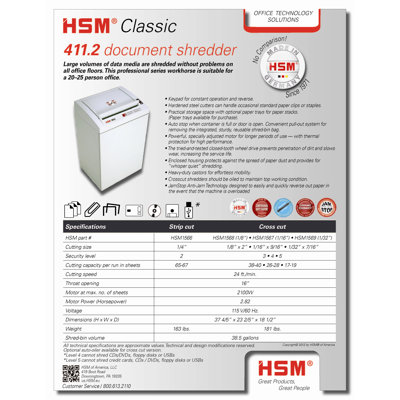 HSM of America,LLC Professional Shredder, Cross Cut, 23-2/5" x 18-1/2" x 37-4/5", Beige
