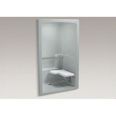 Kohler Freewill Barrier-Free Shower Stall with Brushed Stainless Steel Grab Bars and Seat at Left