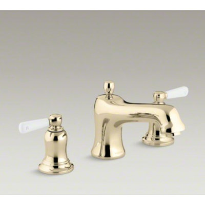 Kohler Bancroft Bath Faucet Trim for Deck-Mount High-Flow Valve with Non-DIVerter Spout and White Ceramic Lever Handles, Valve Not included