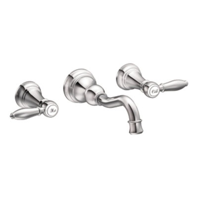 Weymouth Double Lever Handle Widespread High Arc Wall Mount Bathroom Faucet