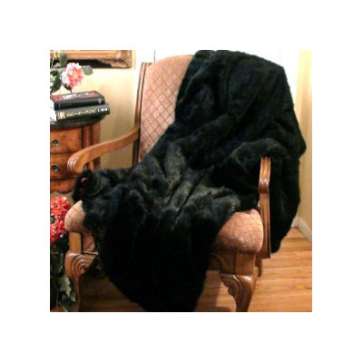 Posh Pelts Black Bear Faux Fur Throw Blanket with Burgundy Velvet-Velour Lining