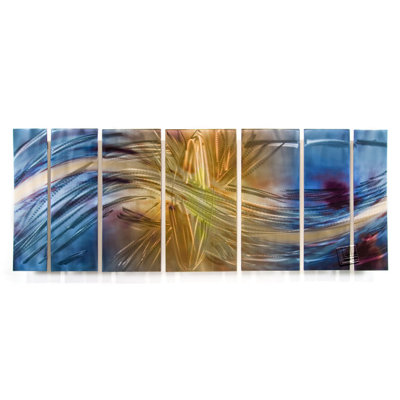 All My Walls Abstract by Ash Carl Metal Wall Art in Blue and Yellow - 23.5" x 60"