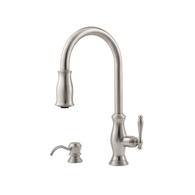 Price Pfister Hanover One Handle Widespread Kitchen Faucet with Soap Dispenser